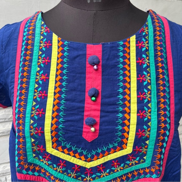 Biba Royal Blue Kurta with embroidered neck - Picture 4 of 11